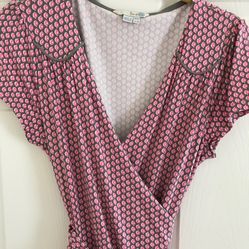 EUC Boden Wrap Dress Pink & Gray Print 8 R 8R